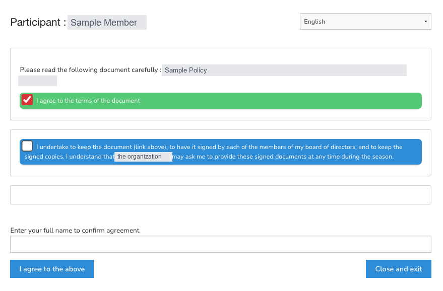 Signing page showing a ticked checkbox sentence