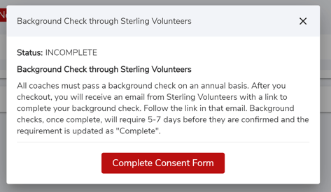Background check window with Complete Consent Form