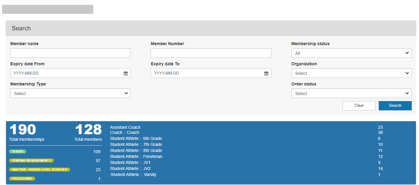 Affiliations tab with the athlete and coach list