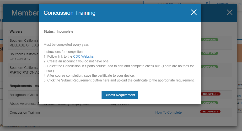 How to Complete link beside a requirement