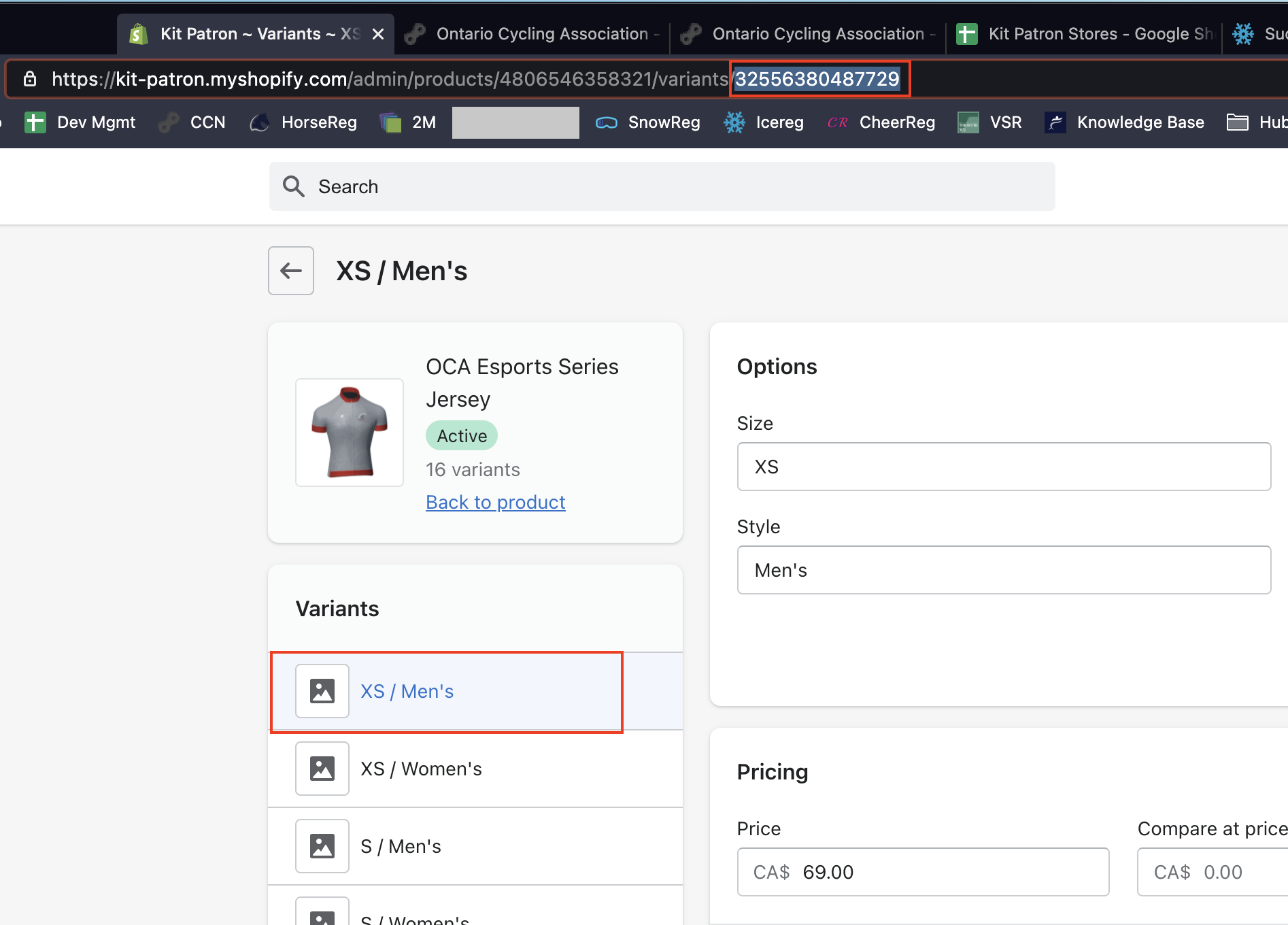 Adresse de la variante Shopify se terminant par l’ID de variante