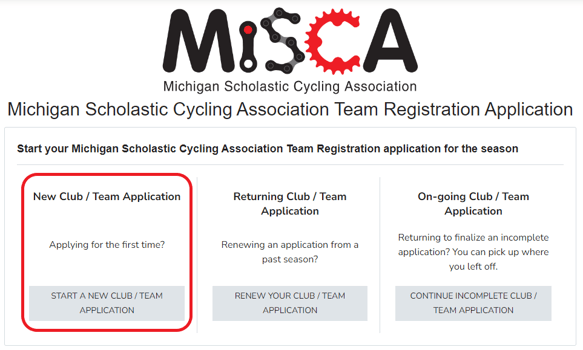 Fenêtre de demande d’équipe avec Start a New Team Application