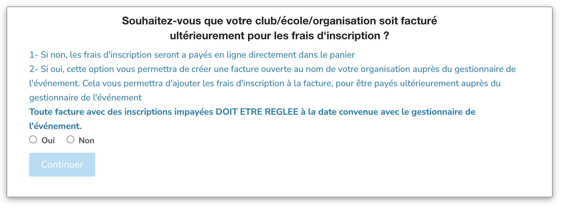Question about invoicing the club later