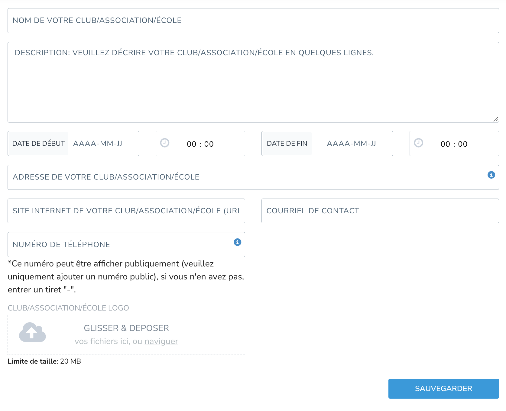 Formulaire des renseignements de l’organisme dans la demande