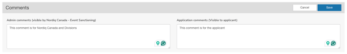Zones de commentaires admin et demandeur remplies