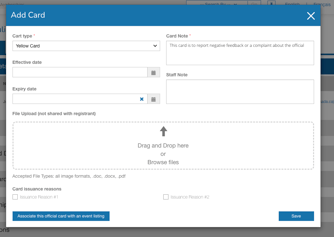 Fenêtre Add Card avec le type, les notes et les dates