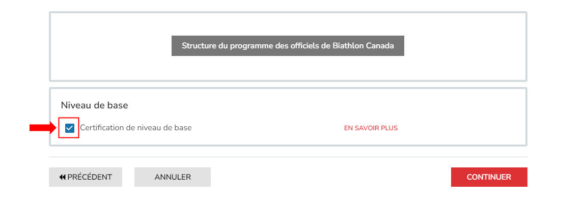 Option d’adhésion Certification de niveau d’entrée