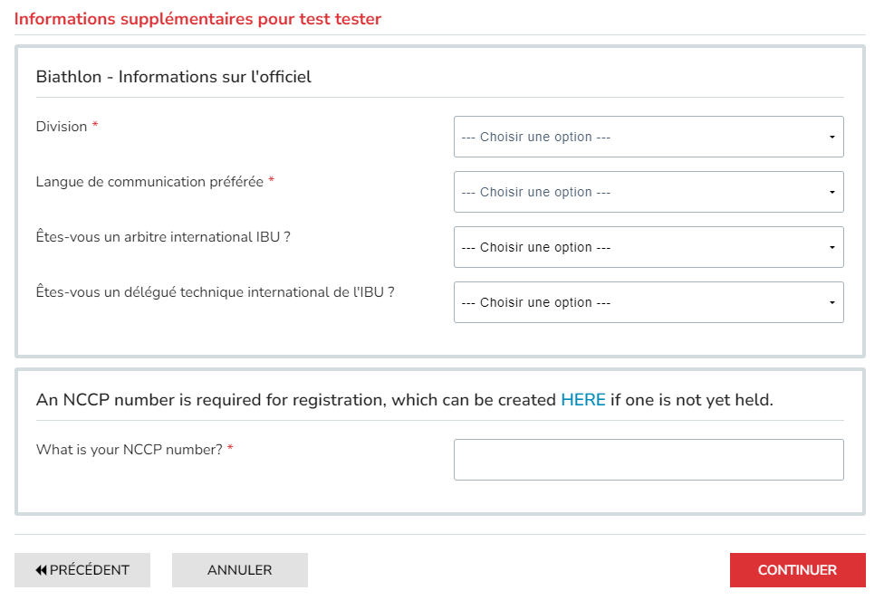 Questions des informations supplémentaires