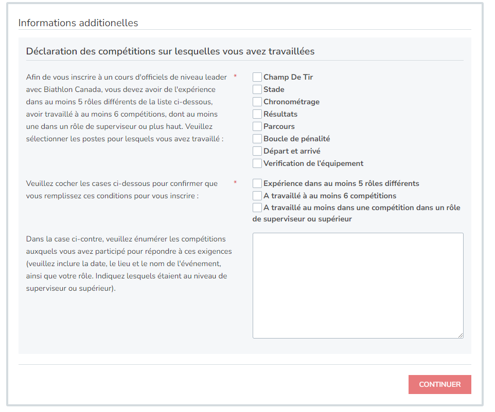 Formulaire de déclaration des compétitions travaillées