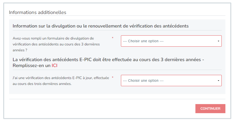 Questions de divulgation ou de renouvellement