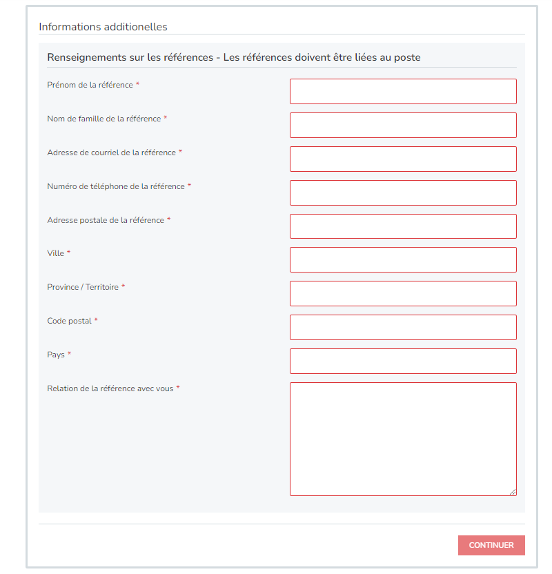 Formulaire des informations de référence