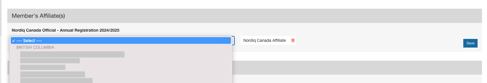 Liste des clubs et des divisions dans l’éditeur d’affiliation