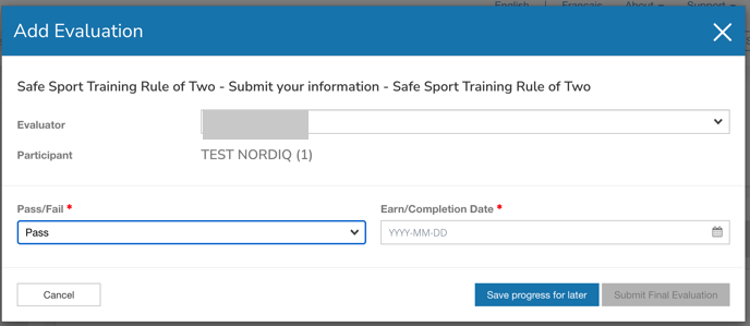 Add Evaluation avec Pass et la date de réussite