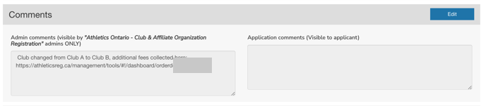Commentaires de la demande avec un lien de commande