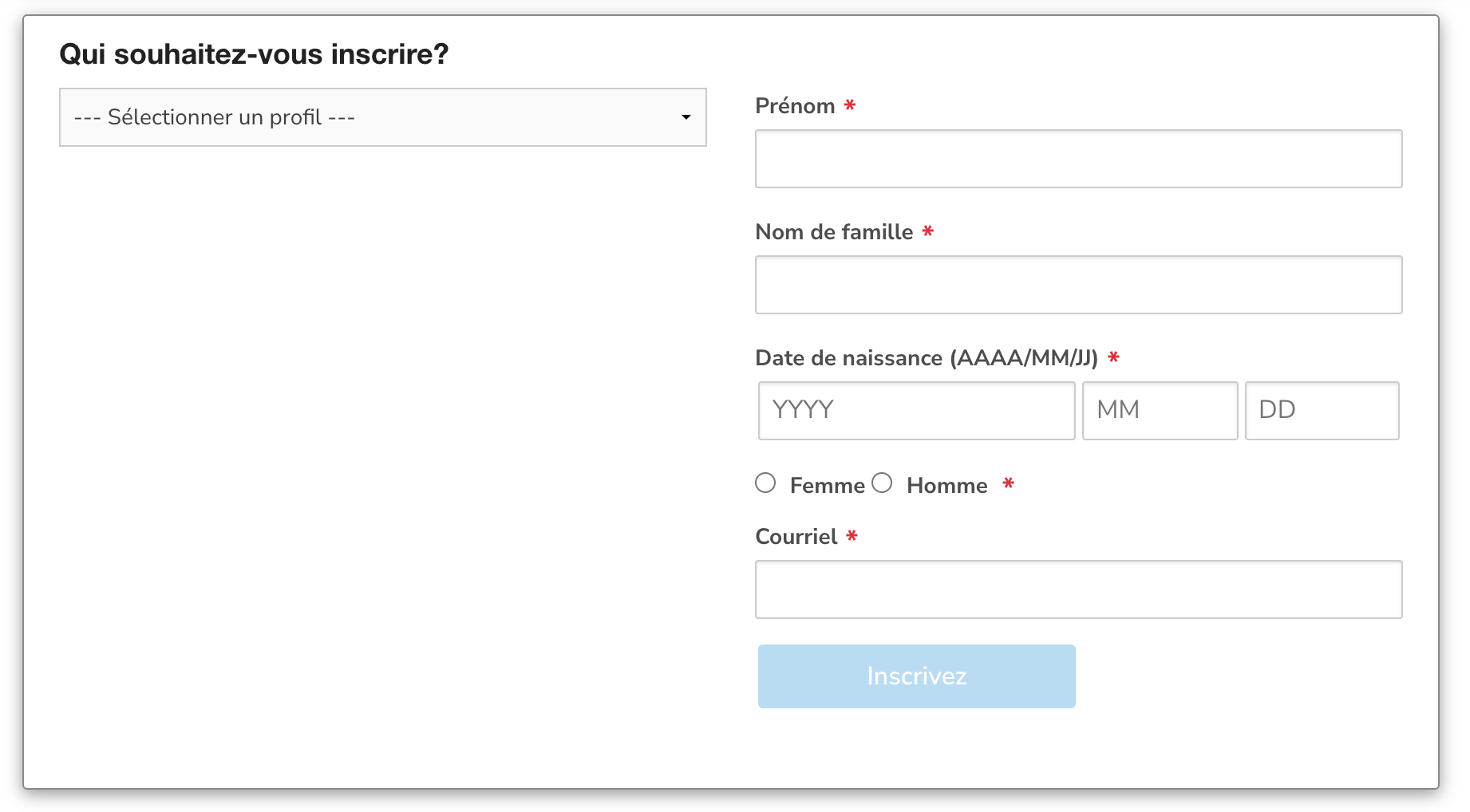 Form to register someone else