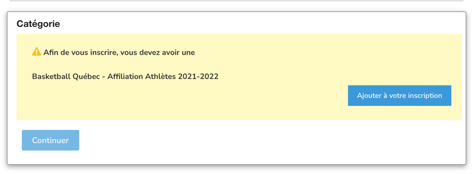 Message demandant d’ajouter une adhésion