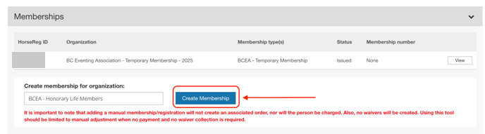 Create Membership button