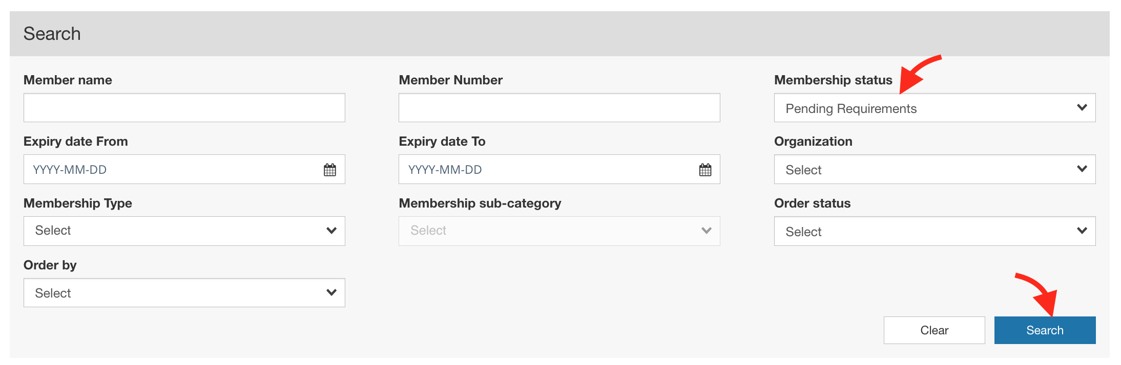 Recherche filtrée sur Pending Requirements