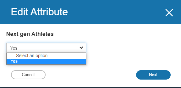 Fenêtre Edit Attribute réglée à Yes pour les athlètes Next Gen