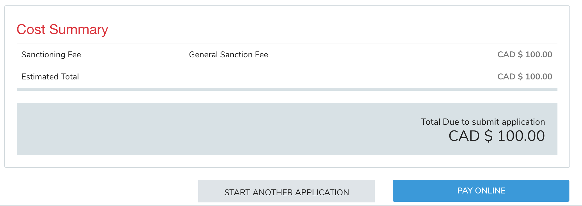Récapitulatif des coûts avec Pay Online