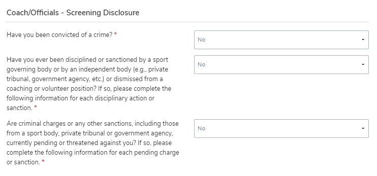 Questions de la déclaration de filtrage à l’inscription