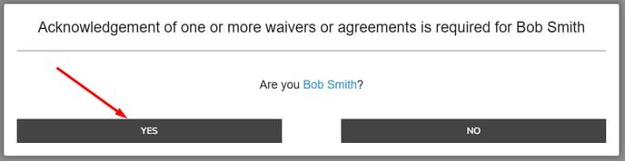 Waiver prompt asking whether you are the member