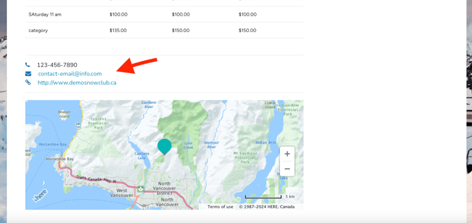 Club contact details and map on the registration page