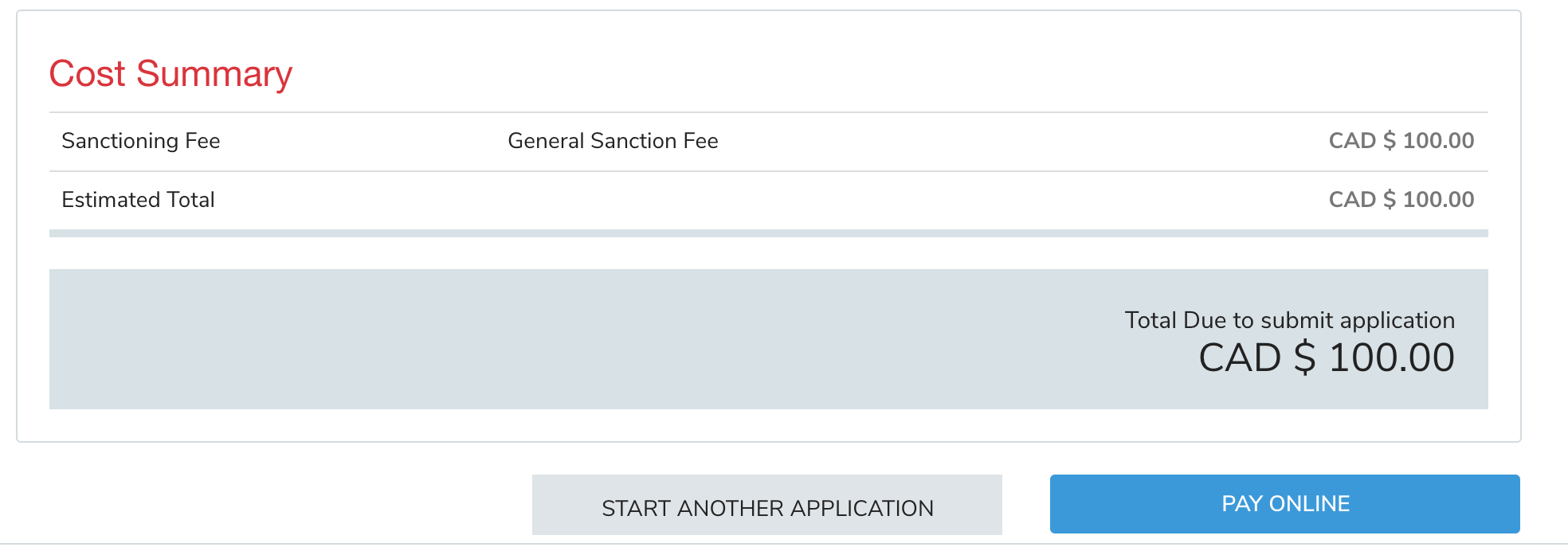 Récapitulatif des coûts avec Pay Online