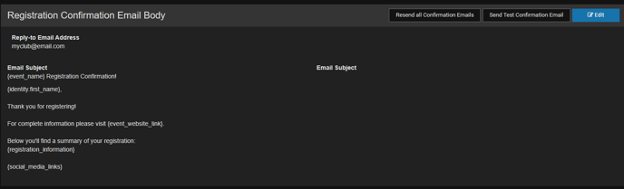 Registration confirmation email body editor