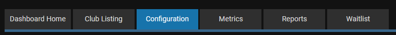 Onglets du tableau de bord avec Configuration sélectionné