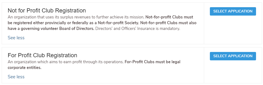Not-for-profit and for-profit application types
