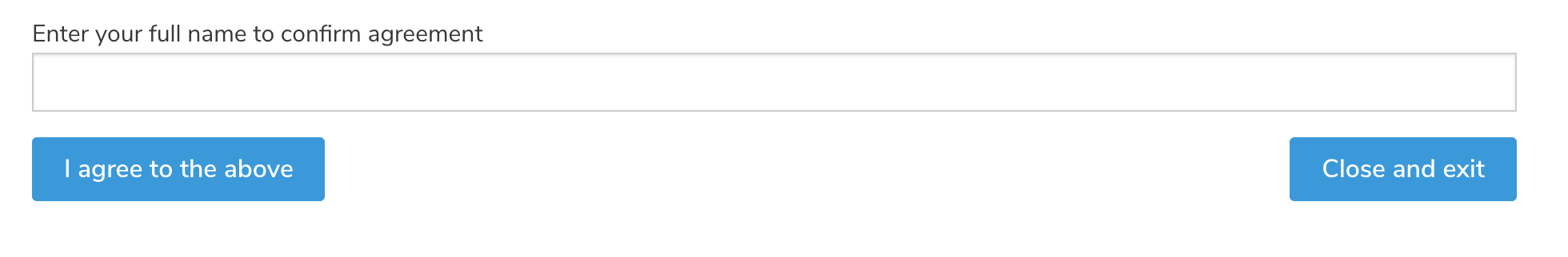 Waiver name field with I agree to the above