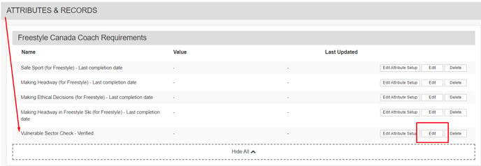 Attributes & Records with Edit on the Vulnerable Sector Check attribute