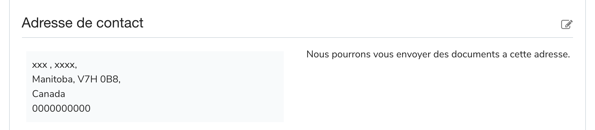 Adresse de contact avec l’icône de modification