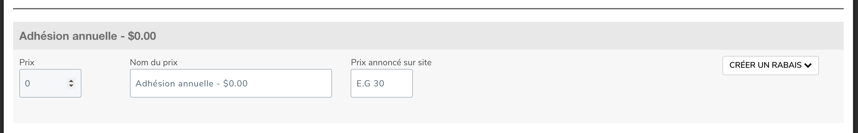 Champs du prix et du nom du prix