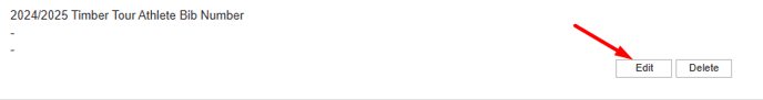 Attribut du numéro de dossard vide avec le bouton Edit