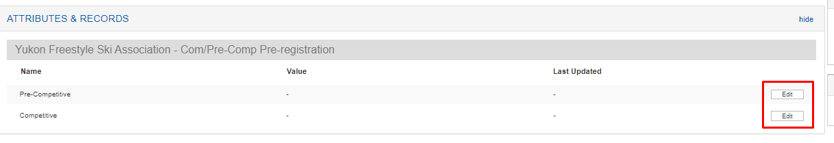 Attributes & Records avec Edit sur les attributs précompétitif et compétitif