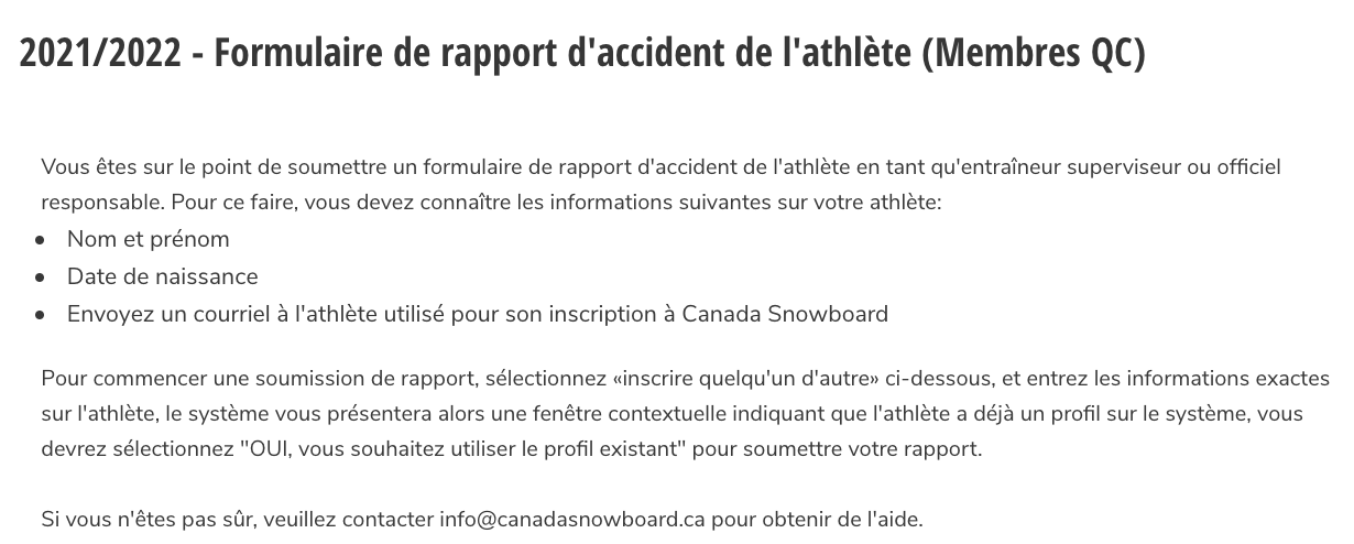 Formulaire de rapport d’accident avec la recherche d’athlète