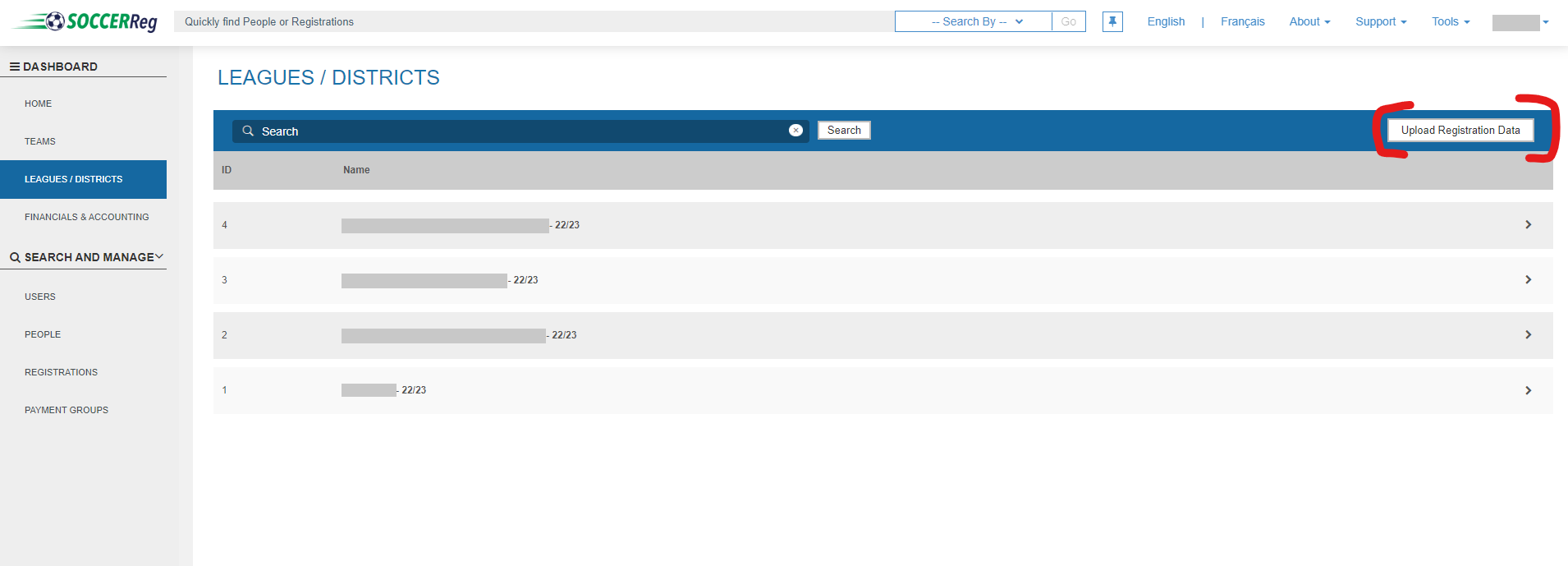 Bouton Upload Registration Data