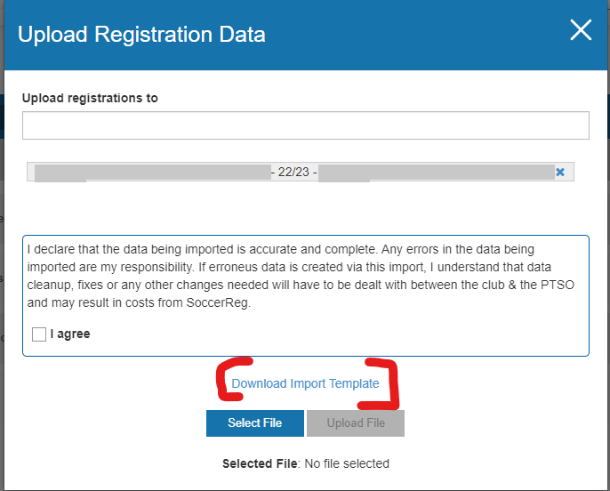 Download Import Template dans la fenêtre de téléversement