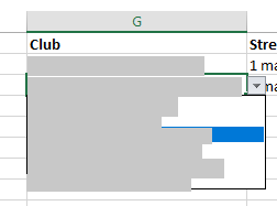 Colonne du club avec la liste des clubs existants
