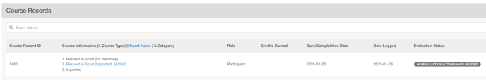 Course record created on the member's profile