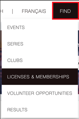 Licences & Memberships dans le menu du site