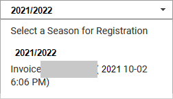 Liste Select a Season for Registration