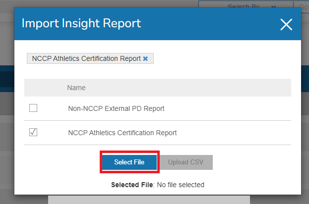 Fenêtre d'importation avec le bouton Select file